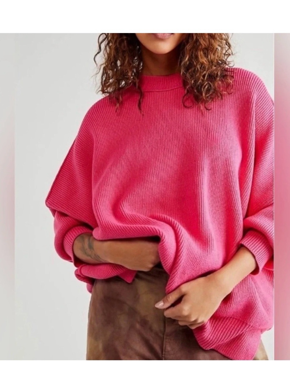 Free People Easy Street Tunic Sweater Pink Strawberry Spritz